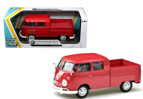 ミニカー jadatoys Volkswagen Type 2 Pickup 1/24 VOLKSWAGEN TYPE 2 T1 DOUBLE CAB PICKUP TRUCK RED 1/24 DIECAST BY