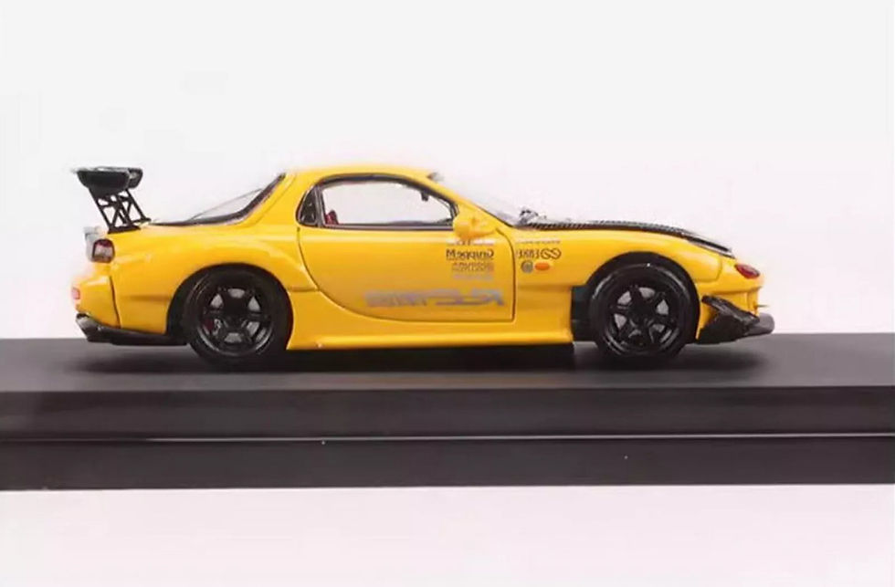 Thumbnail: MAZDA RX-7 FD3S YELLOW WITH BLACK WHEELS HOOD OPENS 1/64 DIECAST CAR BY BSC