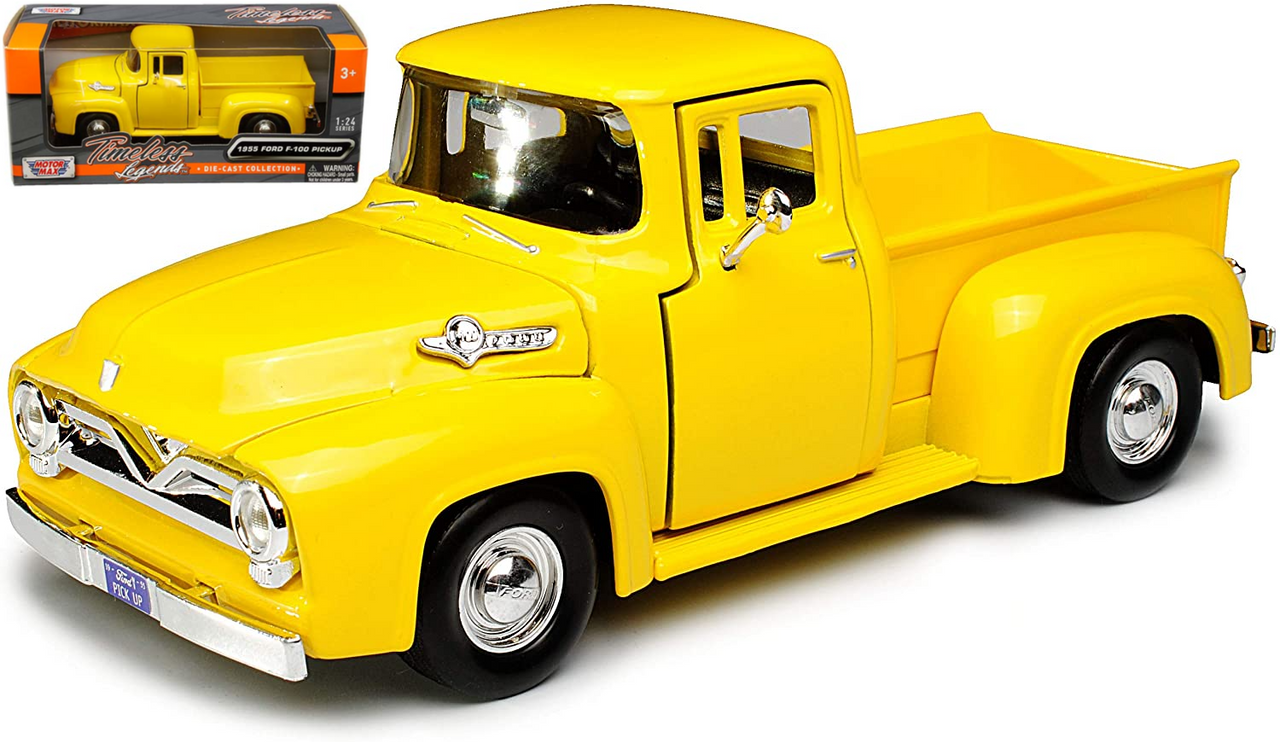 1955 FORD F-100 PICKUP TRUCK YELLOW 1/24 SCALE DIECAST MODEL BY MOTOR MAX 79341