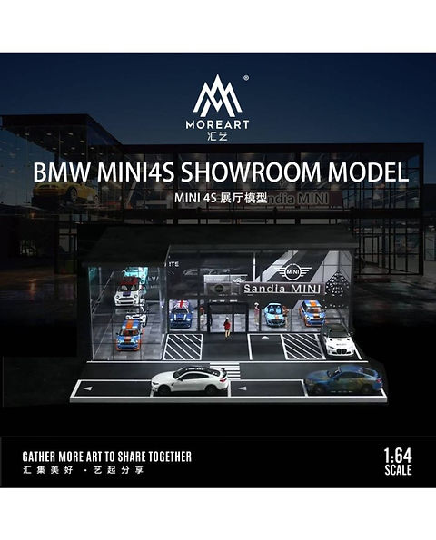 BMW MINI4S SHOWROOM DEALERSHIP LIGHTED DIORAMA FOR 1/64 DIECAST