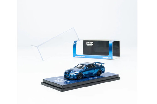 NISSAN SKYLINE GT-R R34 CHROME BLUE CARBON FIBER 1/64 DIECAST CAR