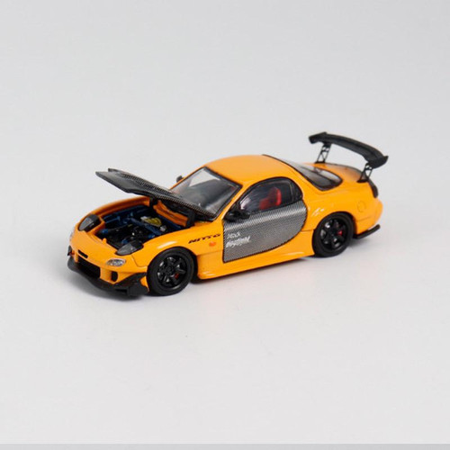 MAZDA RX-7 FD3S ORANGE HOOD OPENS 1/64 SCALE DIECAST CAR MODEL BY