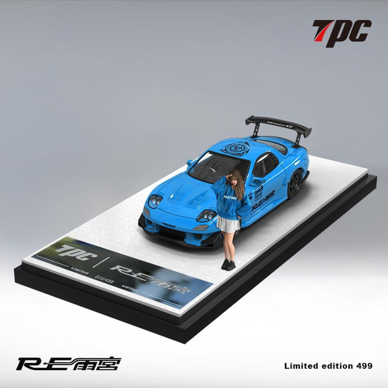 MAZDA RX-7 BLUE WITH FIGURE 1/64 SCALE DIECAST CAR MODEL BY TPC