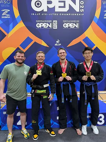 Liberdade BJJ athletes celebrating medal wins at the 2024 Nashville Summer Open