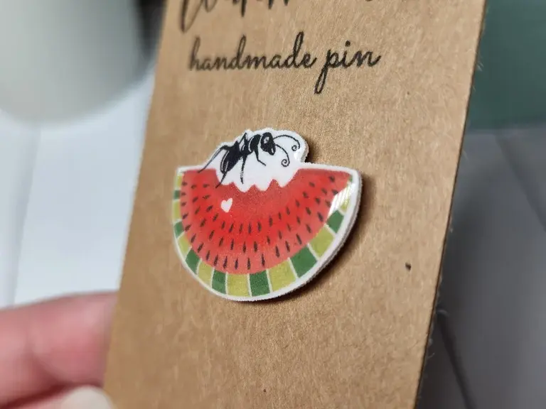 Thumbnail: Red Watermelon and Ant Handmade Pin