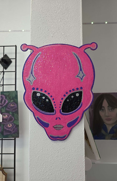 Pink Alien | Wood Panel Painting
