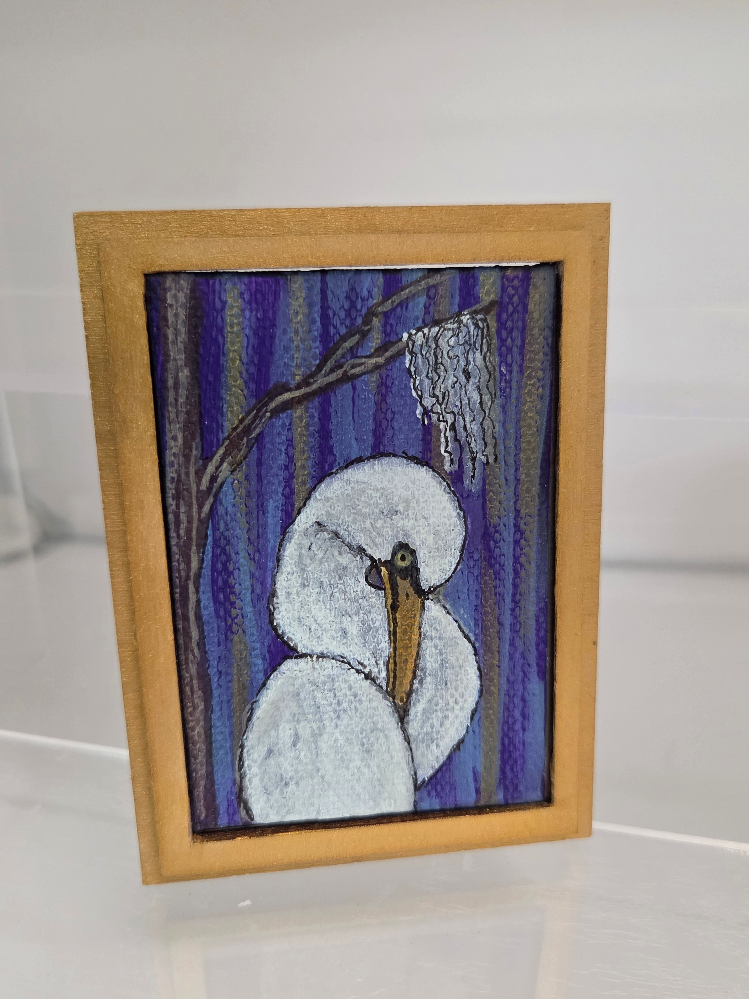 Great White Egret | 2in x 3in Canvas Mini Painting