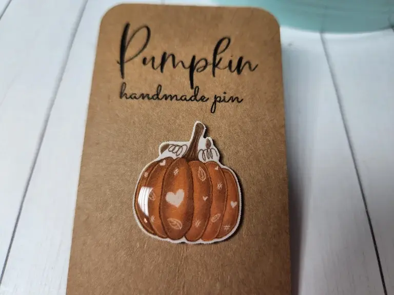Thumbnail: Orange Fall Chalk Pumpkin Handmade Pin