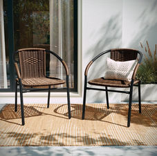 Set of 2 Modern Rattan Indoor/Outdoor Stack Chairs,