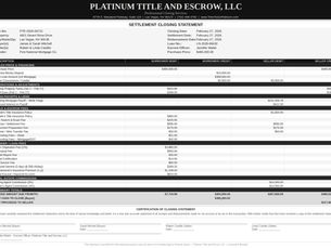 Platinum Title and Escrow LLC settlement closing statement for Las Vegas NV real estate transaction