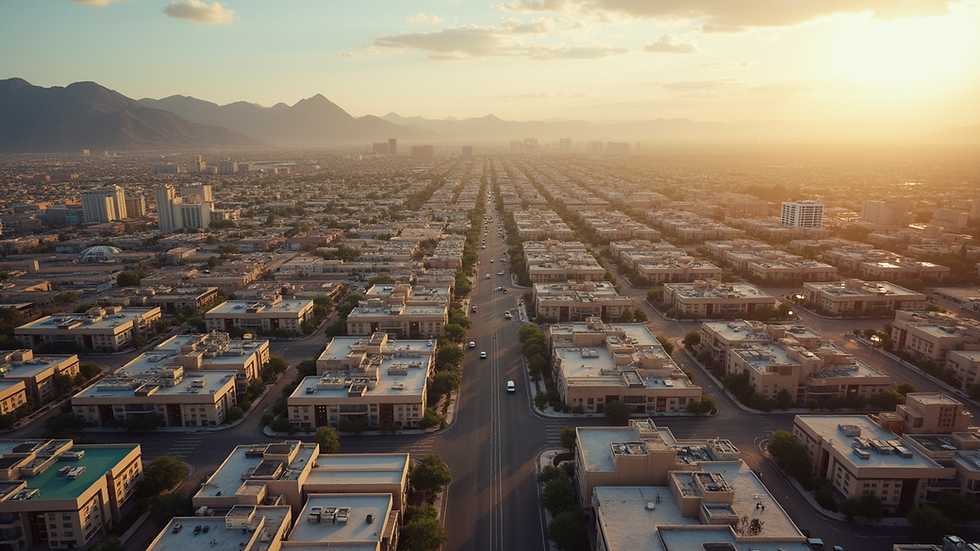 High angle view of Las Vegas cityscape with residential areas