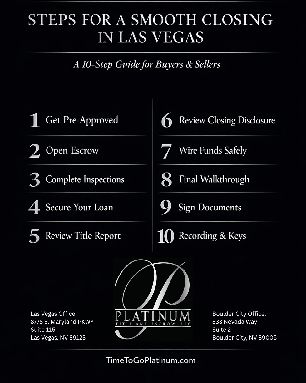 10 steps for a smooth closing in Las Vegas real estate — Platinum Title and Escrow guide for buyers and sellers
