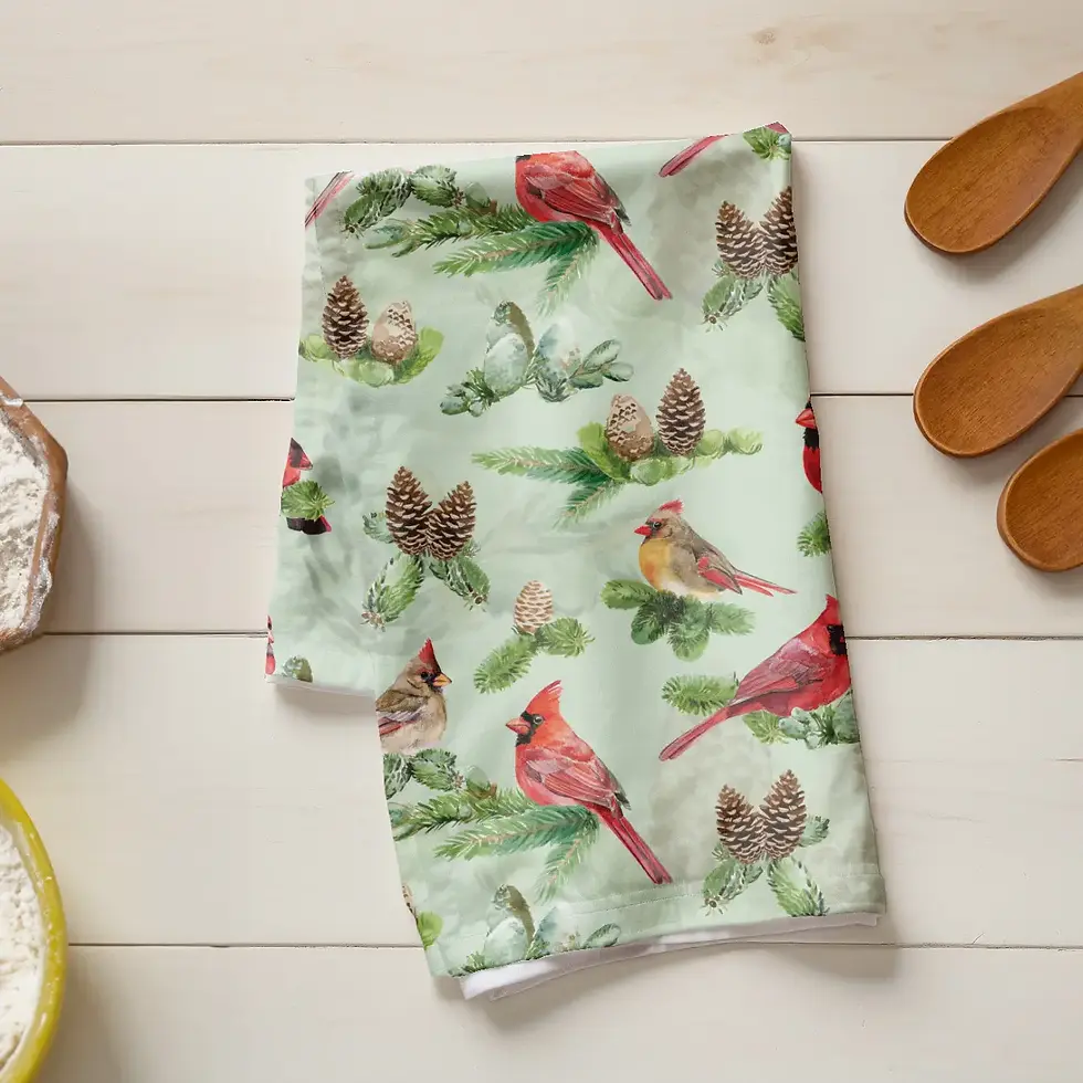 Thumbnail: Cardinal and Frasier Fir Pine - Linen Tea Towel