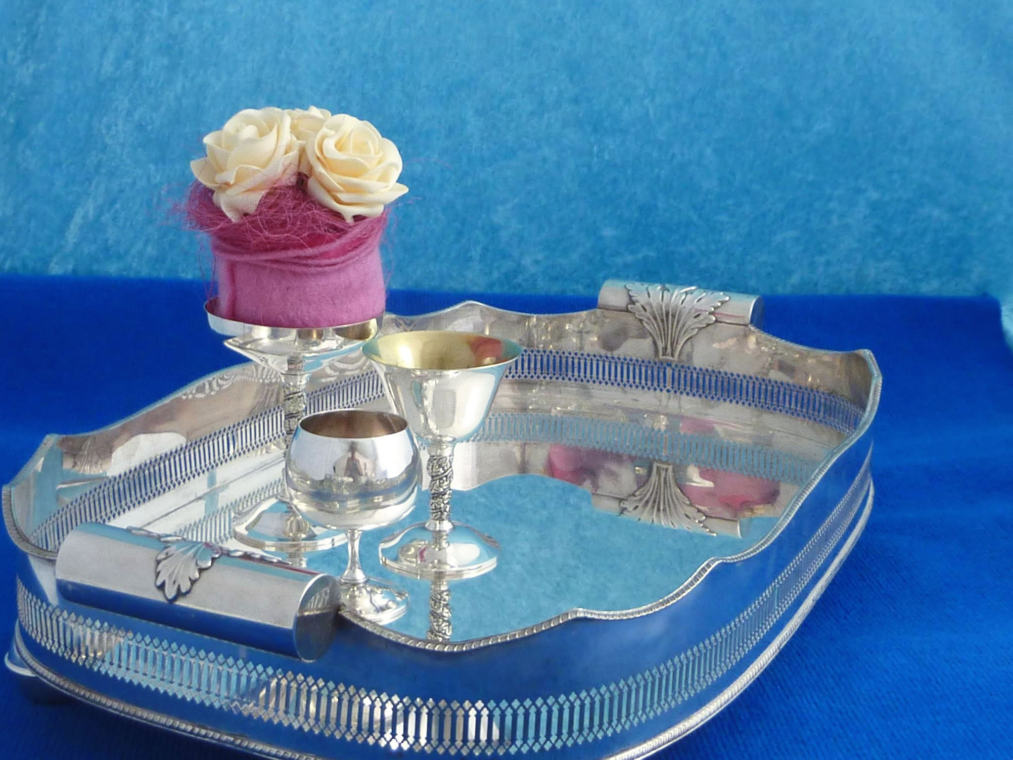 XL Silber Gallery Tablett (Rand) antik