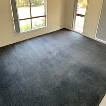 Edge-to-edge steam cleaned commercial carpet flooring with detailed skirting board wipes in a light-filled commercial property space.