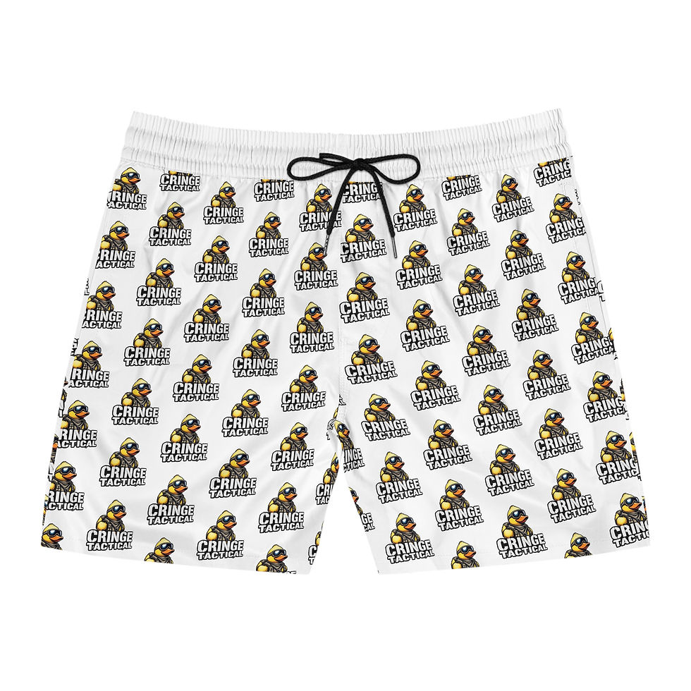 Thumbnail: Premium Cringe Rubber Ducky Men’s Mid-Length Beach Trunks