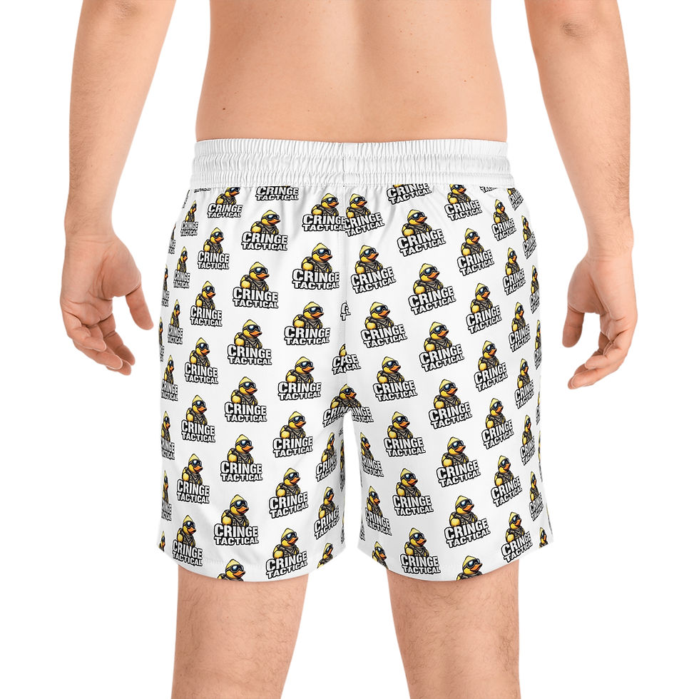 Thumbnail: Premium Cringe Rubber Ducky Men’s Mid-Length Beach Trunks