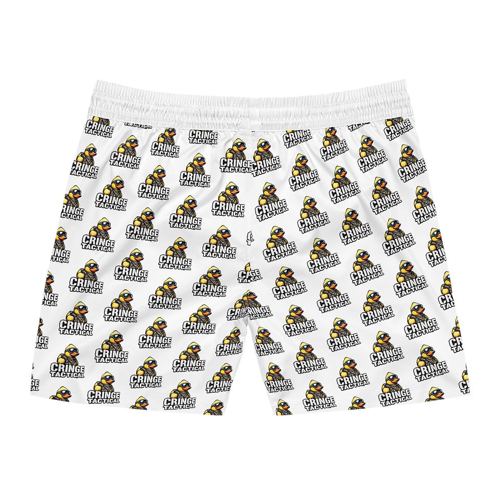 Thumbnail: Premium Cringe Rubber Ducky Men’s Mid-Length Beach Trunks