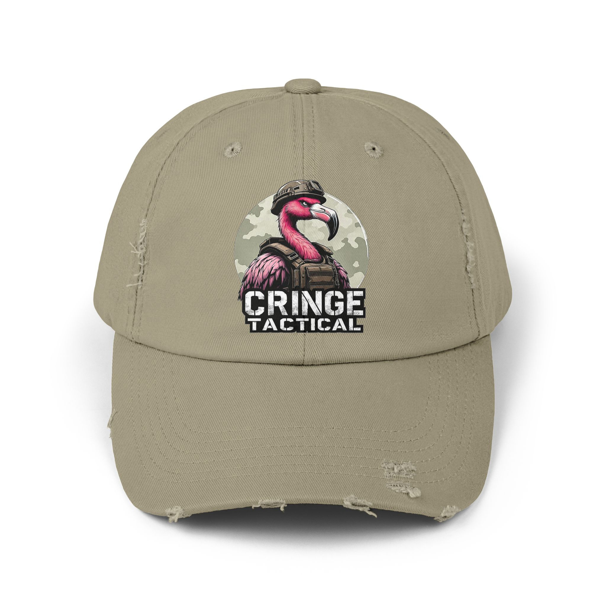 'Cringe Tactical' Flamingo Distressed Cap 