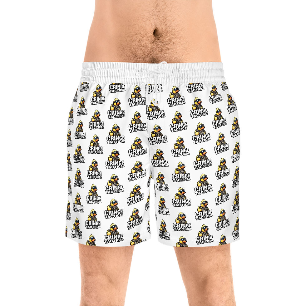 Thumbnail: Premium Cringe Rubber Ducky Men’s Mid-Length Beach Trunks