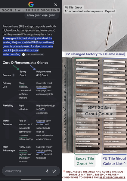 compare grout protech with others or pu tile grouting