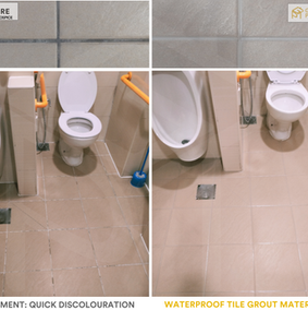 Shower area tiles with old cement base grout versus misty grey waterproof grout