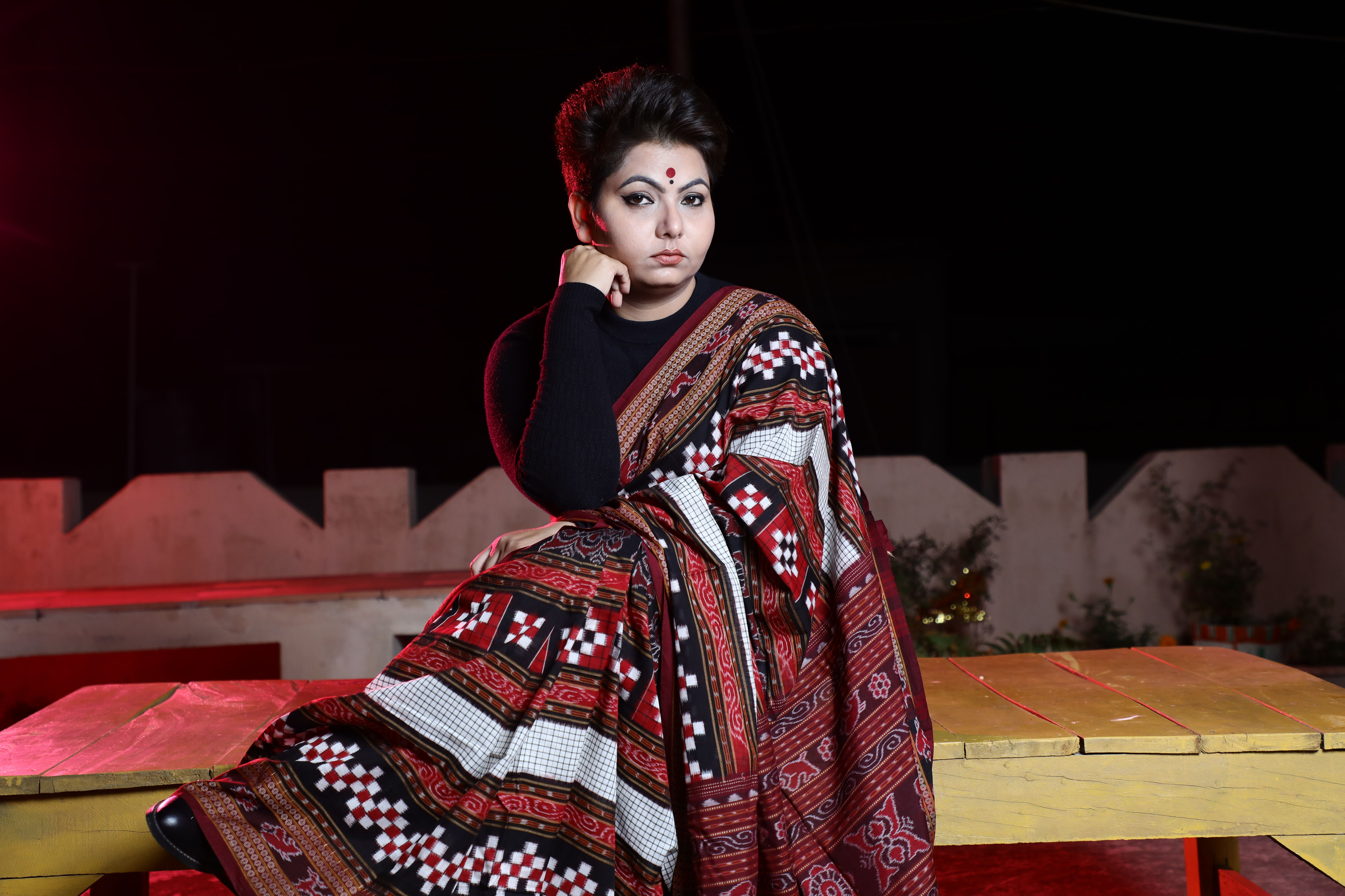 Red Maroon Saptapar Saree