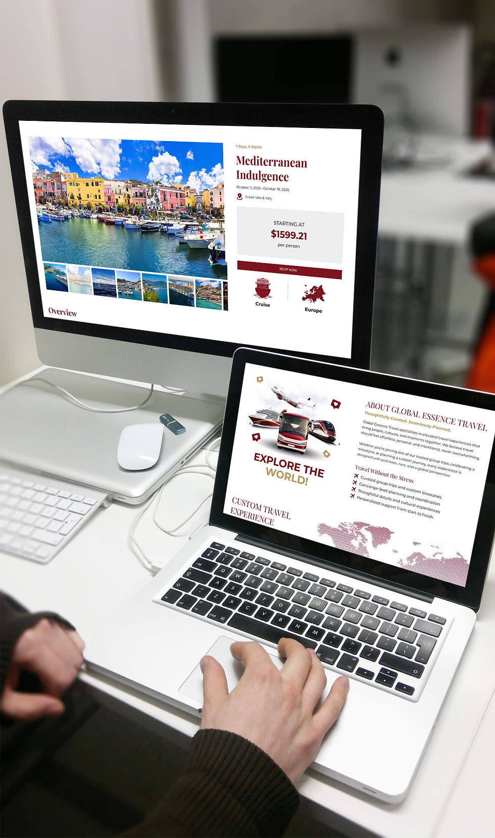 Eye-level view of a modern website layout on a laptop screen