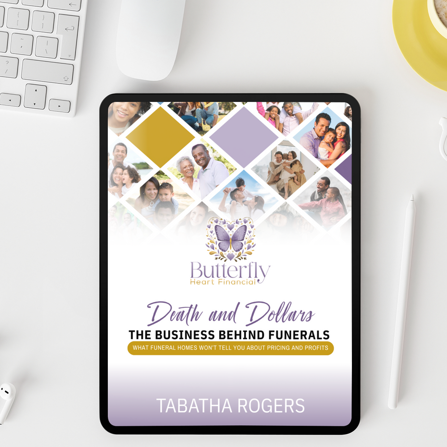 The Business Behind Funerals Guide E-book displayed on tablet