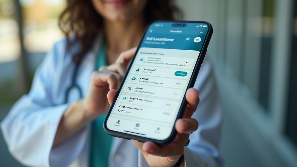 Close-up view of a smartphone displaying a healthcare app with appointment scheduling