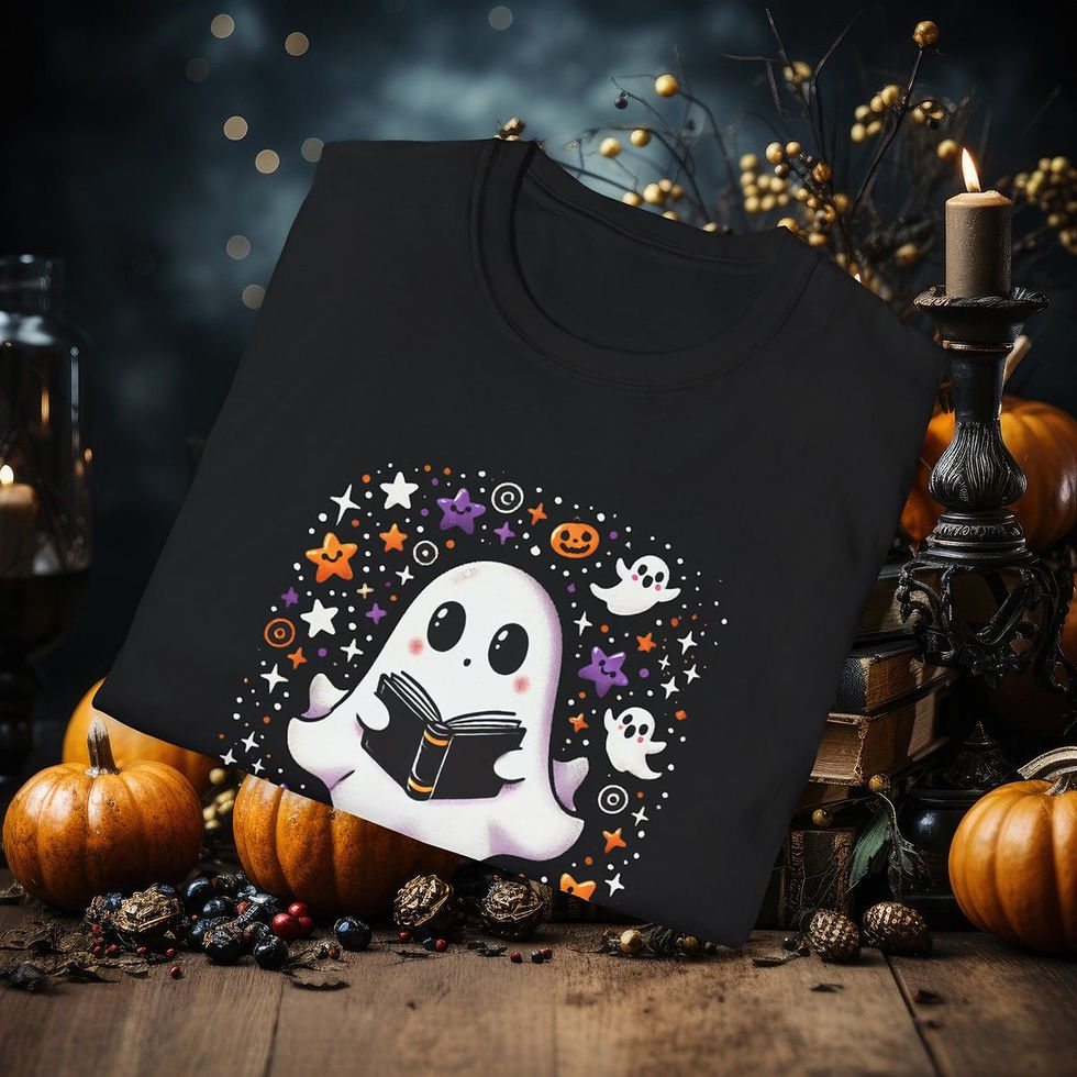 Thumbnail: Cute Ghost Reading Book Unisex T-Shirt | Soft Cotton Tee 