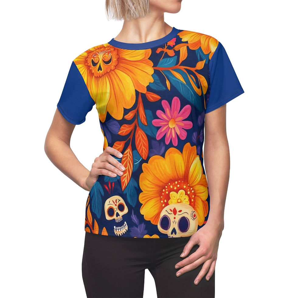 Thumbnail: Marigold Skulls Celebration T-Shirt – All-Over Print T-Shirt