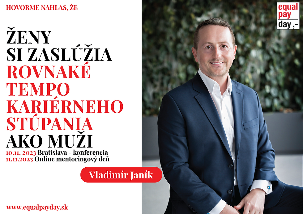 Vladimir Janik, Co-Founder of Menity, on the official campaign poster for the first Equal Pay Day Slovakia conference, Bratislava, 10–11 November 2023