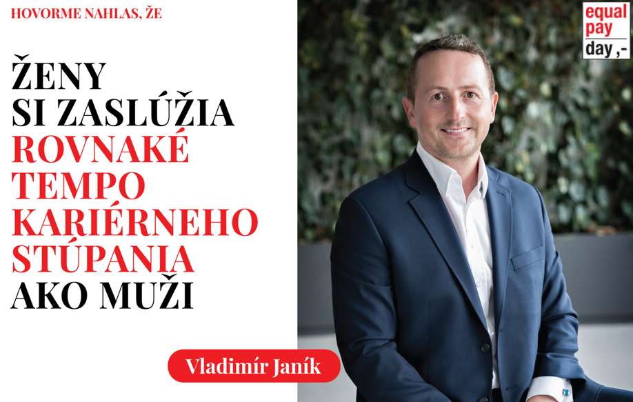 Vladimir Janik, Co-Founder of Menity, on the official campaign poster for the first Equal Pay Day Slovakia conference, Bratislava, 10–11 November 2023