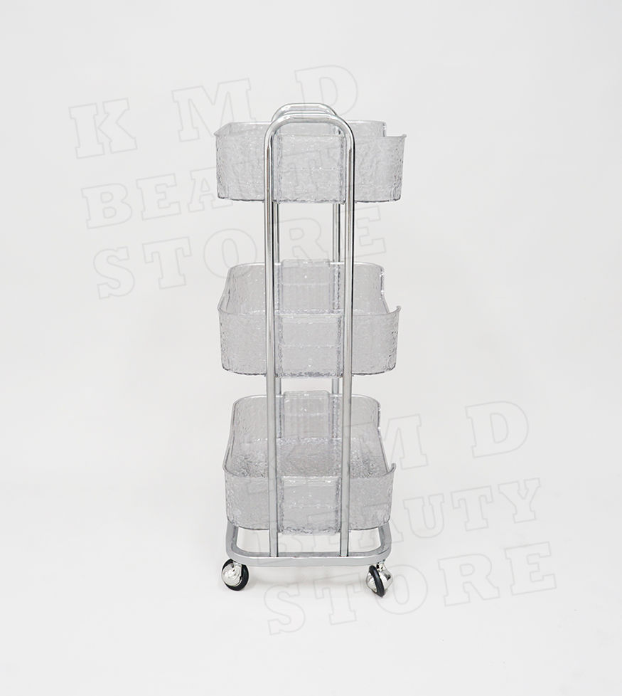 ภาพขนาดย่อ: K59012S รถเข็นสีใส 3 ชั้น โครงเงิน