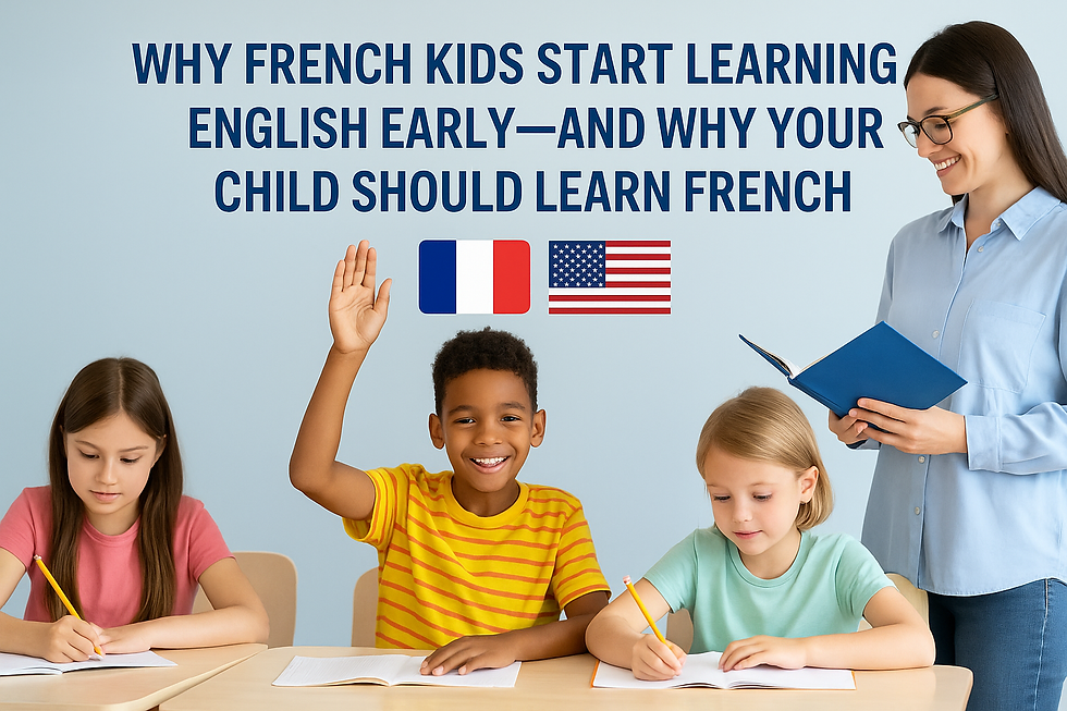 Child practicing French vocabulary words with notebook and pencil