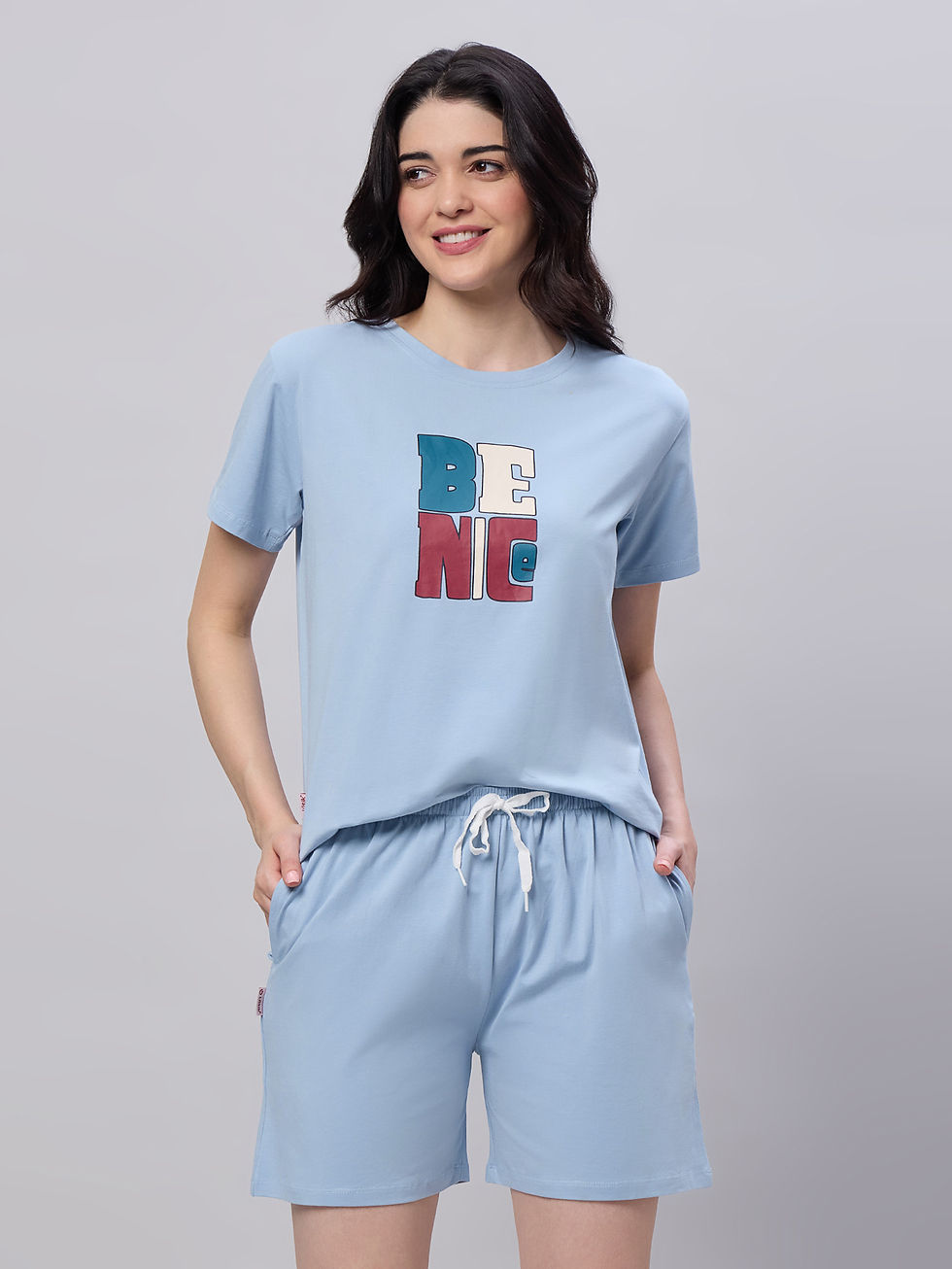 Thumbnail: LOTIK Women's Cotton Printed Half Sleeve Top & Shorts Nightsuit Set