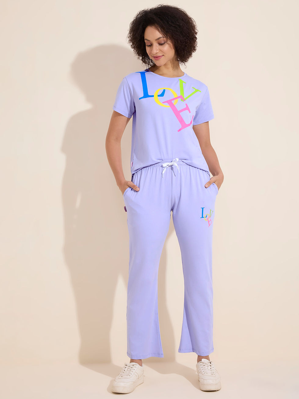Thumbnail: Lotik Women’s Cotton Lycra Graphic Printed T-Shirt & Wide leg Co-ord Set