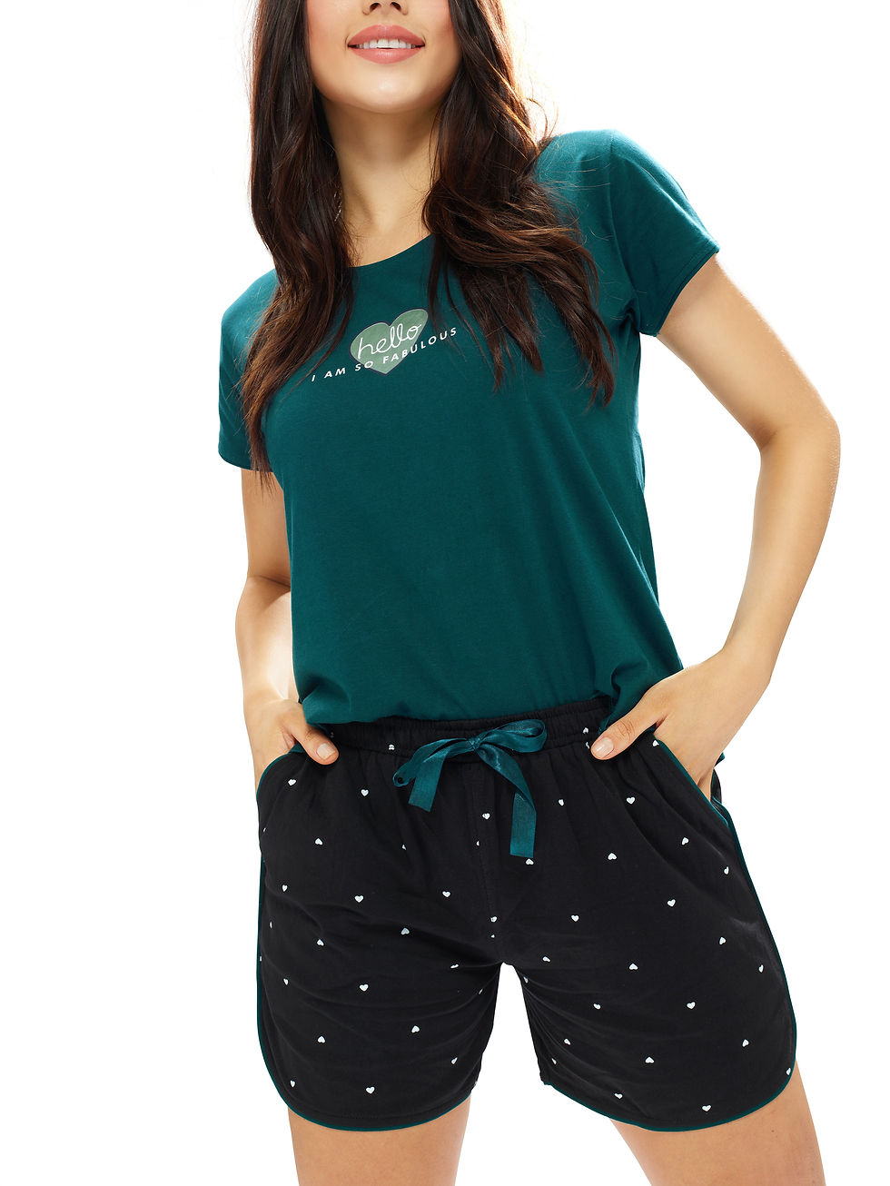 Thumbnail: LOTIK Women's Cotton Heart Printed Half Sleeve Top & Shorts Nightsuit Set