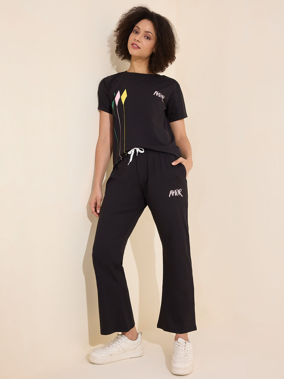 Thumbnail: Lotik Women’s Cotton Lycra Graphic Printed T-Shirt & Wide leg Co-ord Set