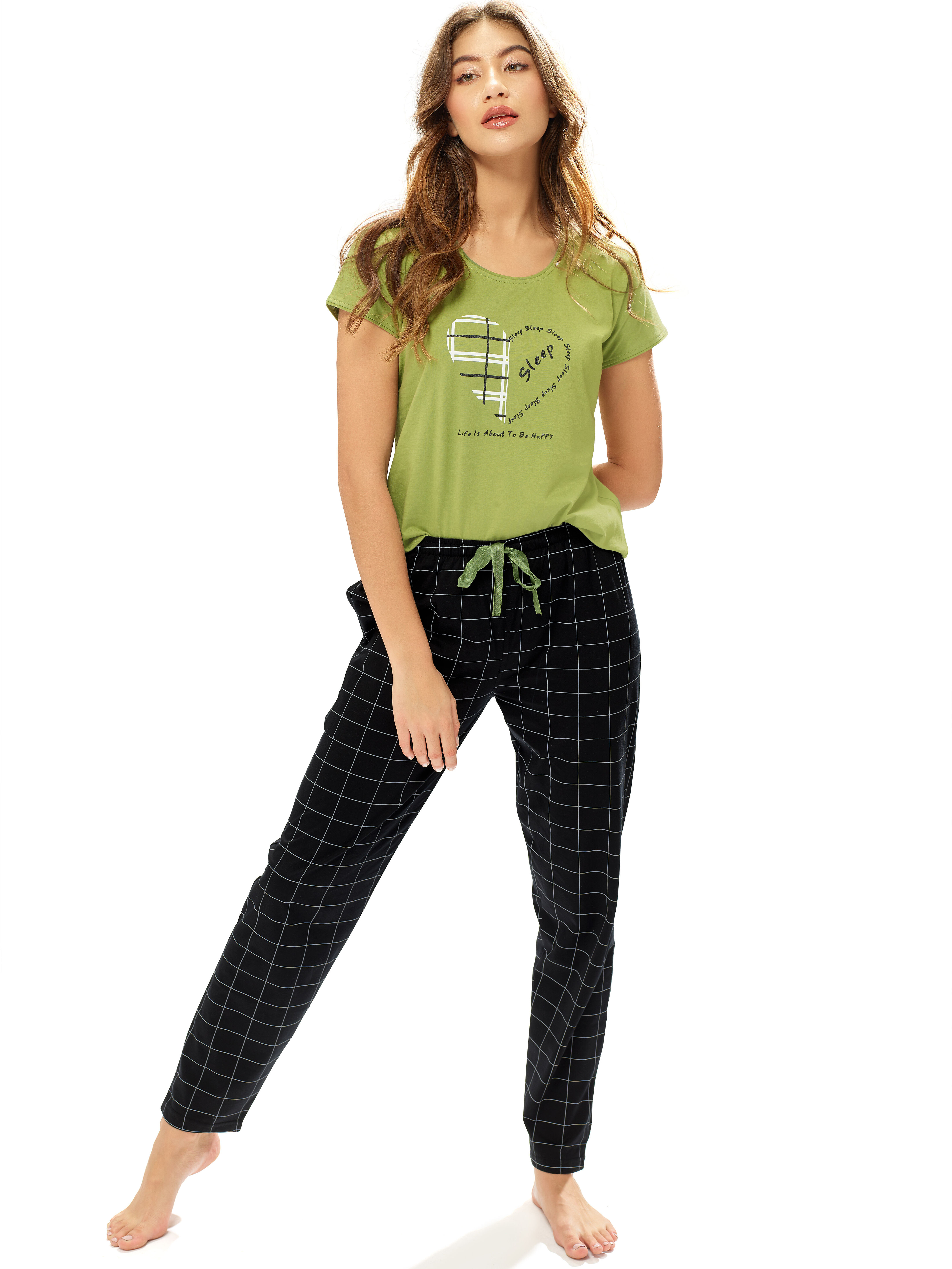 LOTIK Women's Cotton Checks Printed Half Sleeve Top & Payjama Nightsuit Set