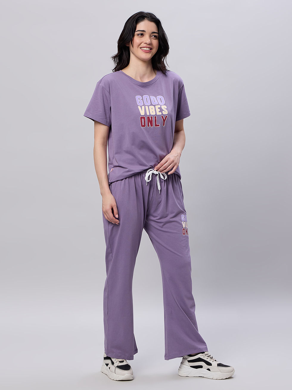 Thumbnail: Lotik Women’s Cotton Lycra Graphic Printed T-Shirt & Wide leg Co-ord Set