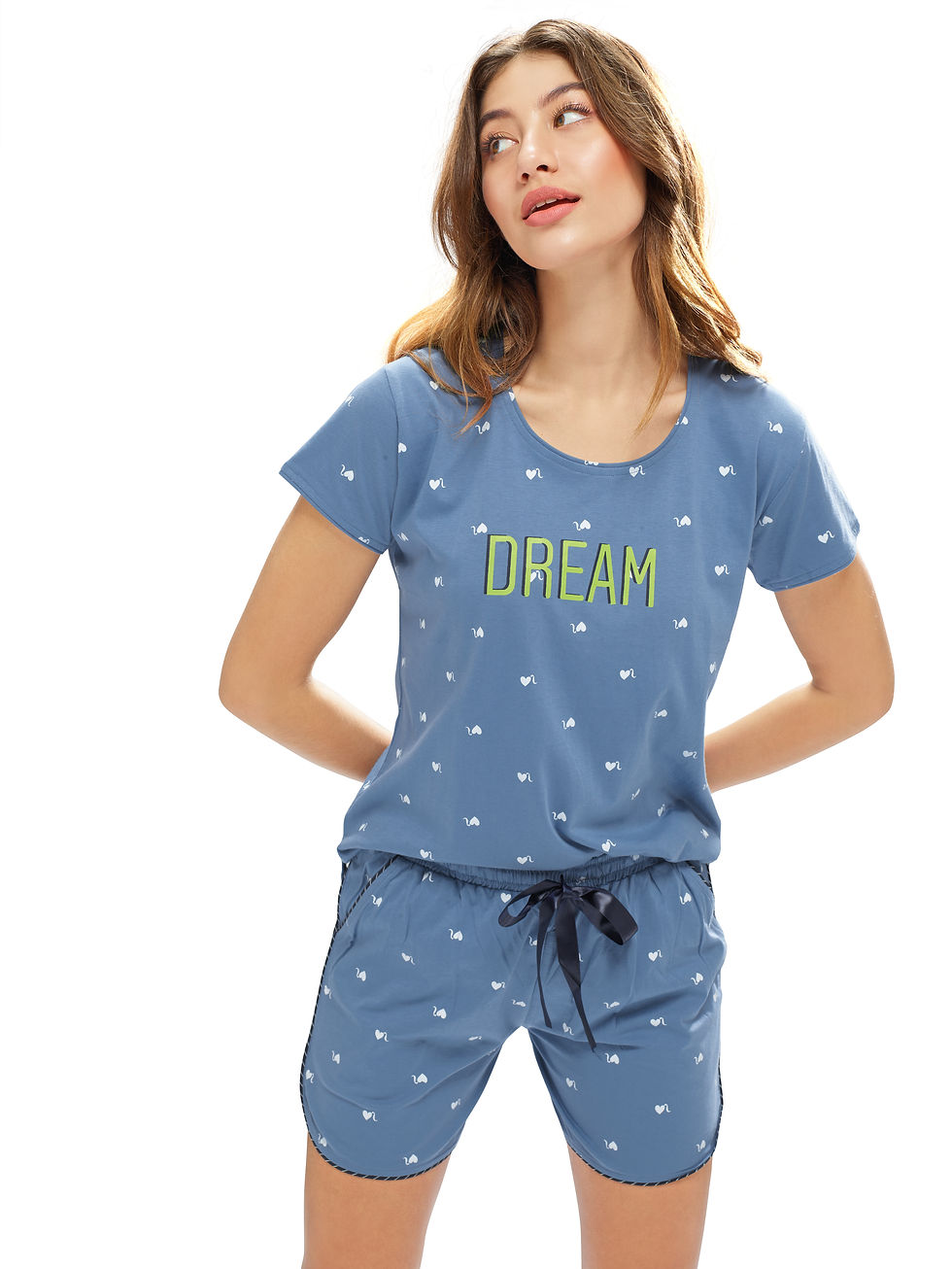 Thumbnail: LOTIK Women's Cotton Heart Printed Half Sleeve Top & Shorts Nightsuit Set