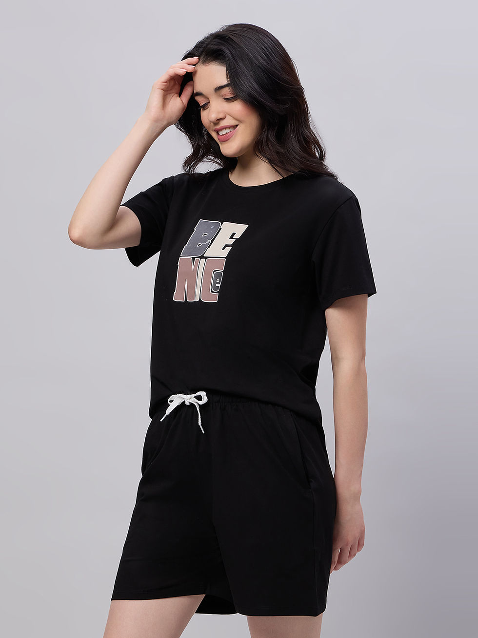 Thumbnail: LOTIK Women's Cotton Printed Half Sleeve Top & Shorts Nightsuit Set