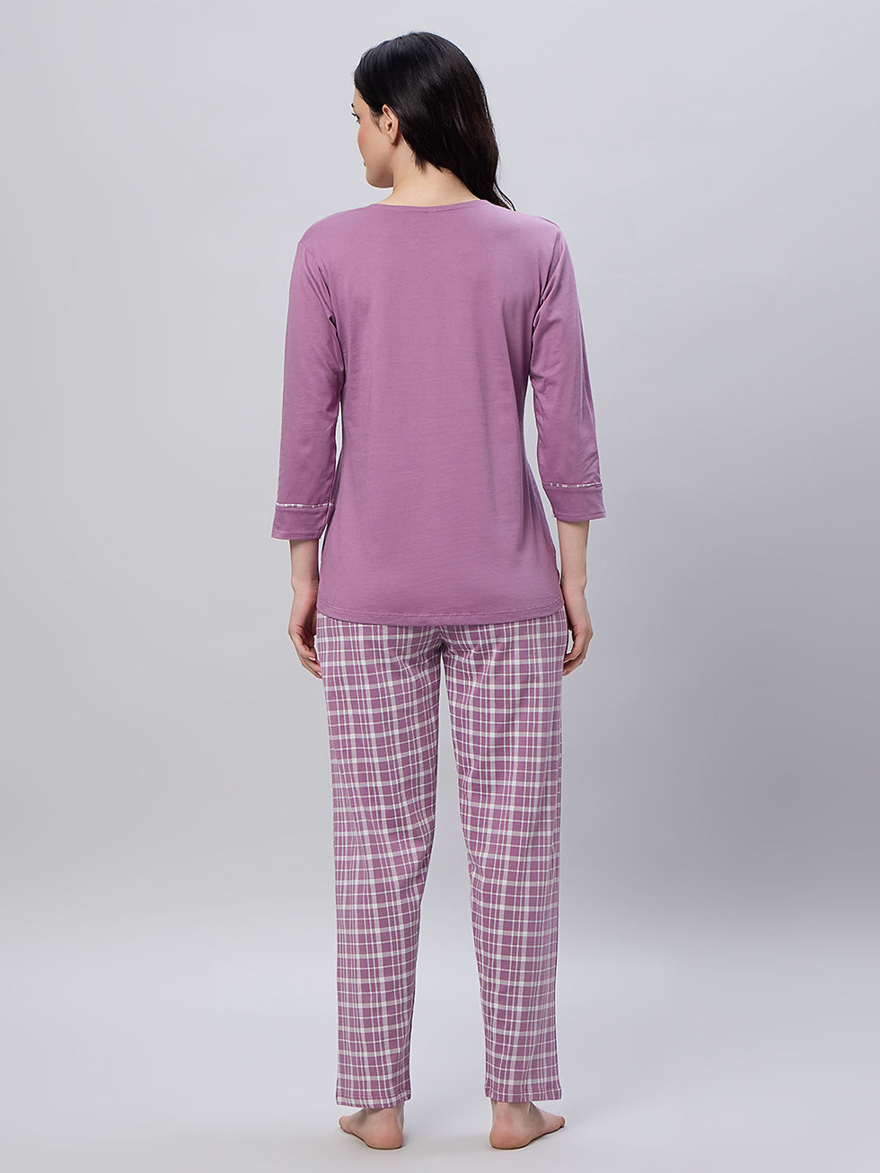 Thumbnail: LOTIK Women's Cotton Checks Printed Full Sleeve Top & Payjama Nightsuit Set