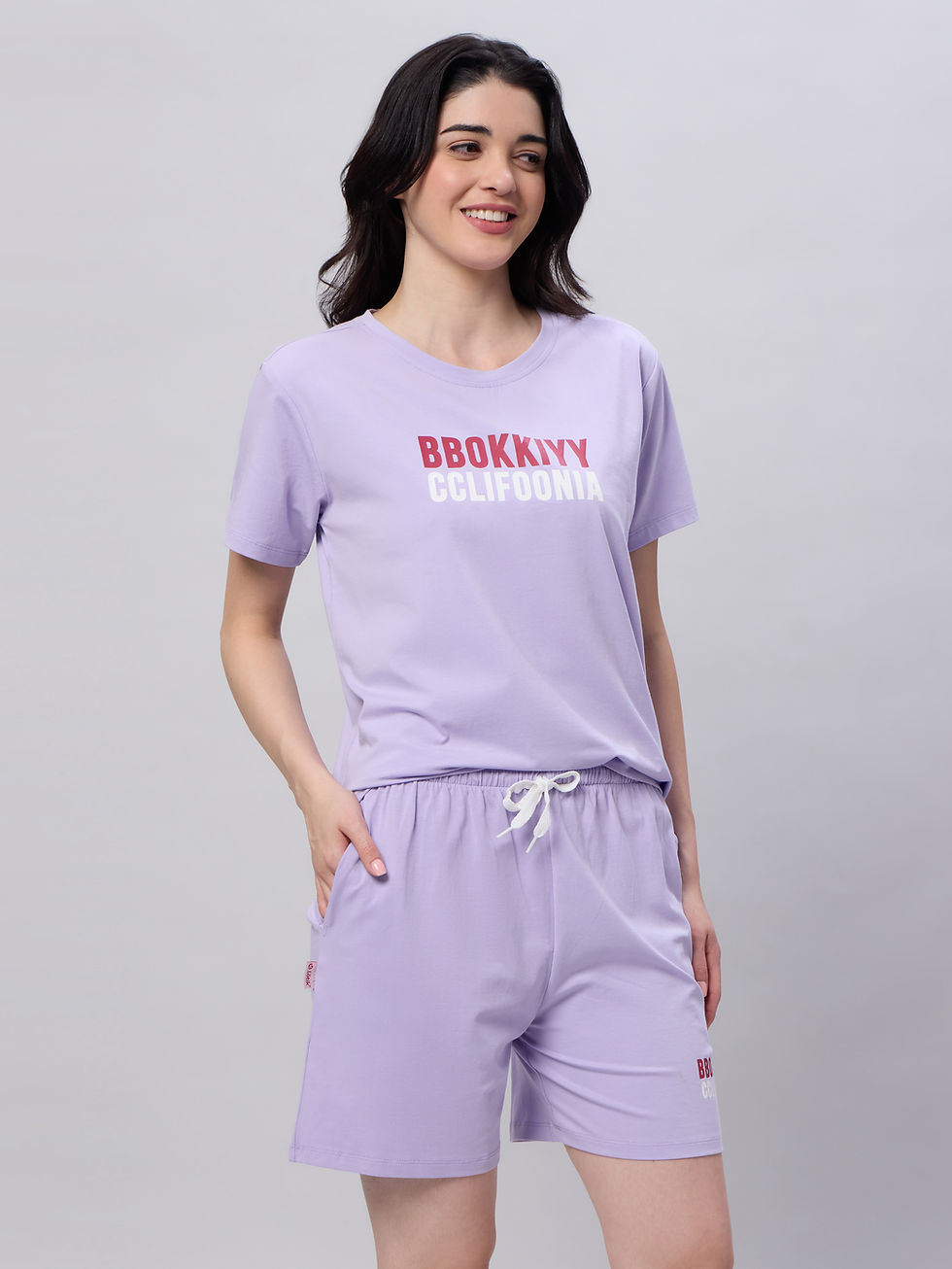 Thumbnail: LOTIK Women's Cotton Printed Half Sleeve Top & Shorts Nightsuit Set