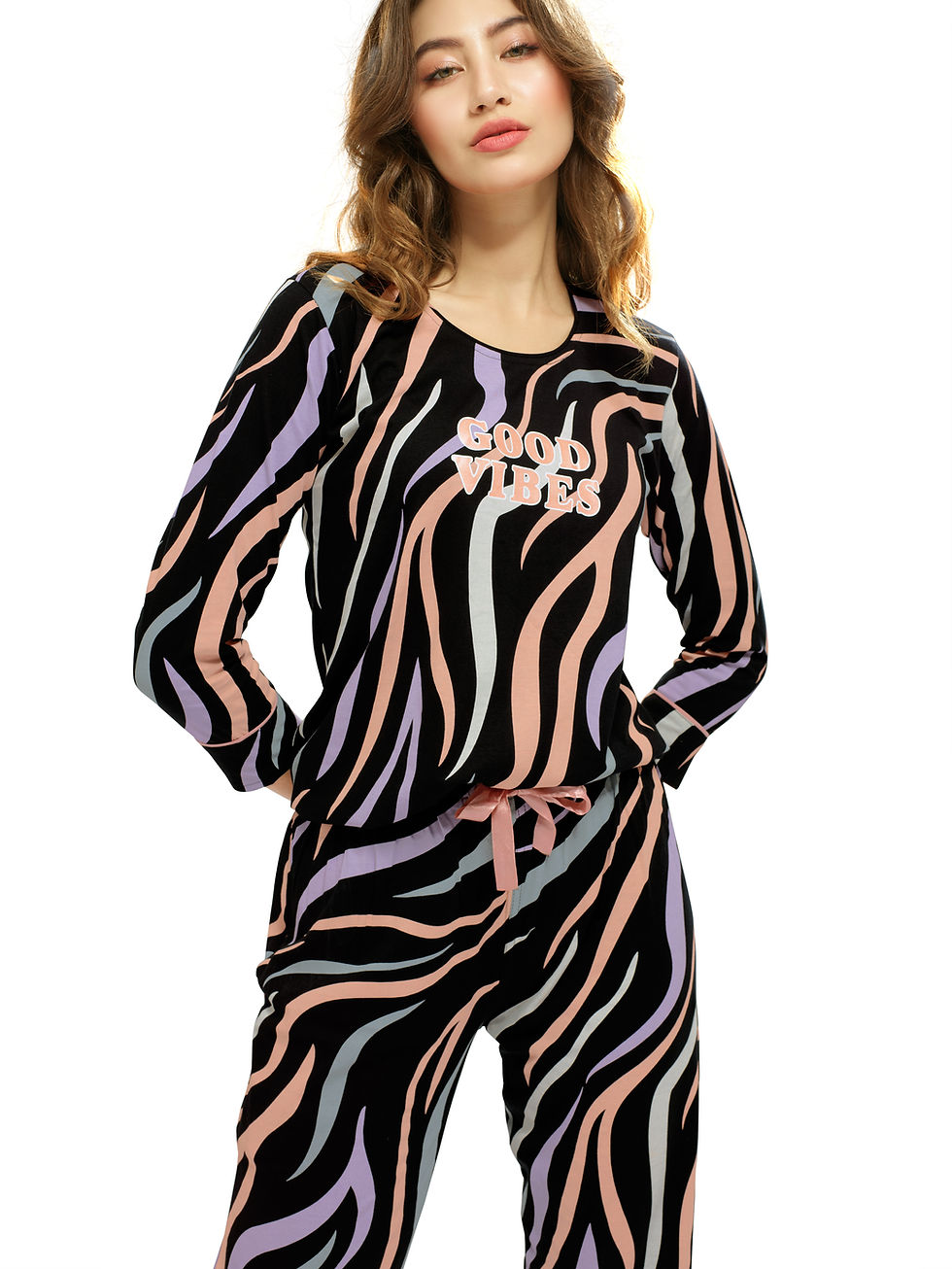Thumbnail: LOTIK Women's Cotton Leriya Printed Full Sleeve Top & Payjama Nightsuit Set