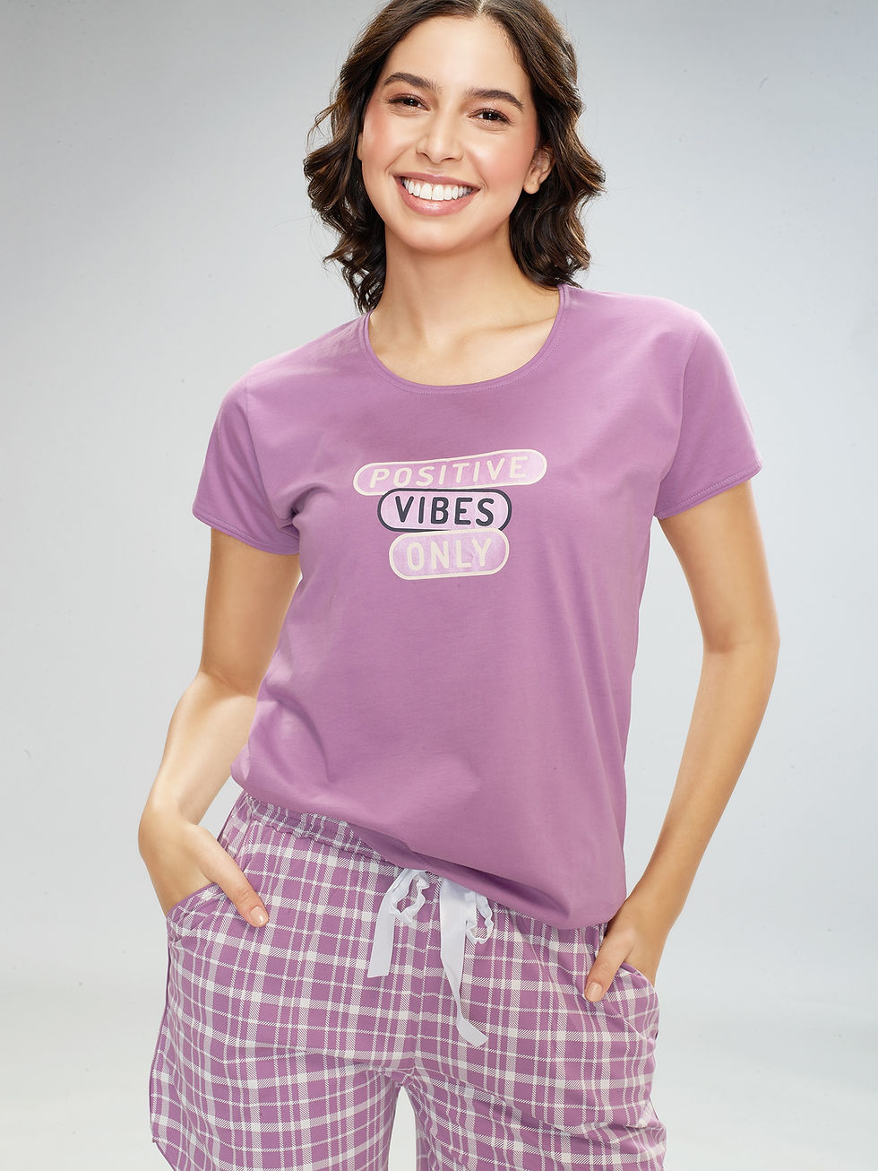Thumbnail: LOTIK Women's Cotton Checks Printed Half Sleeve Top & Shorts Nightsuit Set