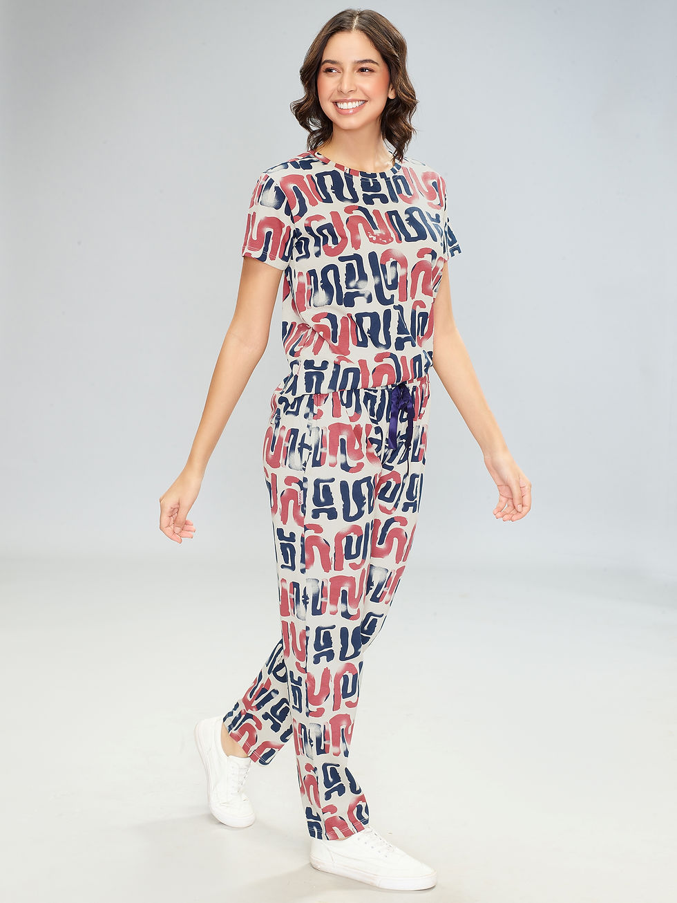Thumbnail: LOTIK Women's Cotton Geomatric Printed Half Sleeve Top & Payjama Nightsuit Set