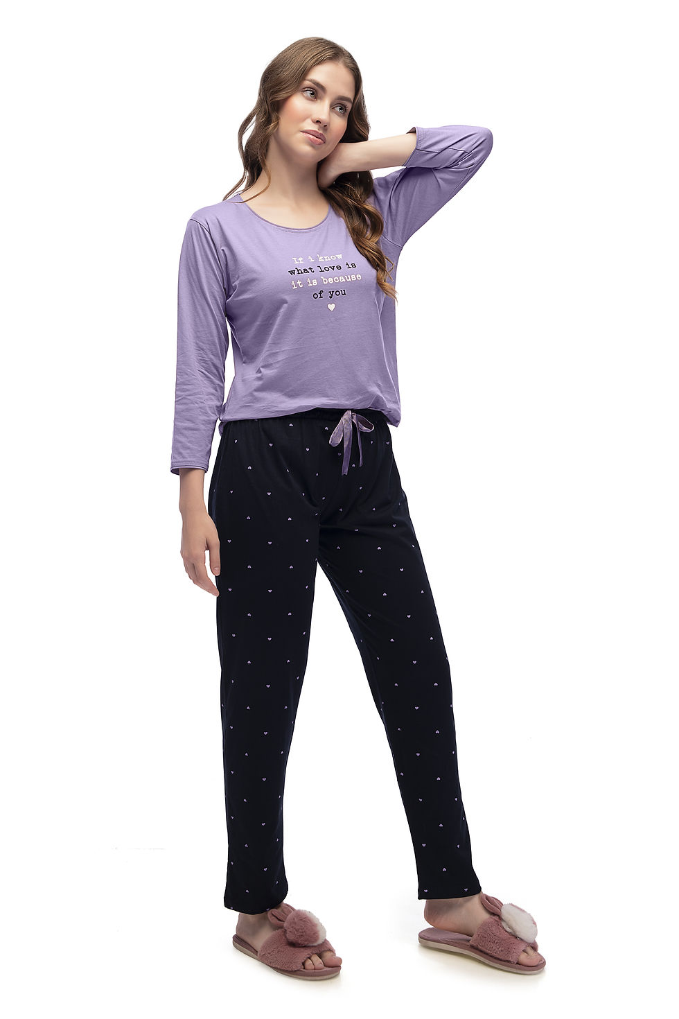 Thumbnail: LOTIK Women's Cotton Heart Printed Full Sleeve Top & Payjama Nightsuit Set
